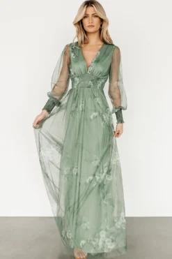 Discount Baltic Born Layla Tulle Maxi Dress | Dusty Green Floral DustyGreenFloral