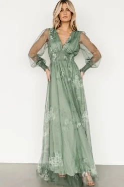 Discount Baltic Born Layla Tulle Maxi Dress | Dusty Green Floral DustyGreenFloral