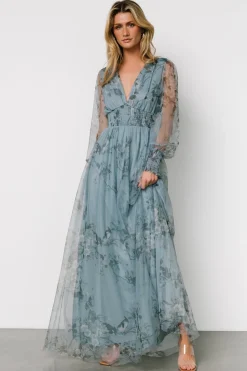 Discount Baltic Born Layla Tulle Maxi Dress | Dusty Blue Floral DustyBlueFloral