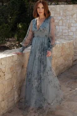 Discount Baltic Born Layla Tulle Maxi Dress | Dusty Blue Floral DustyBlueFloral