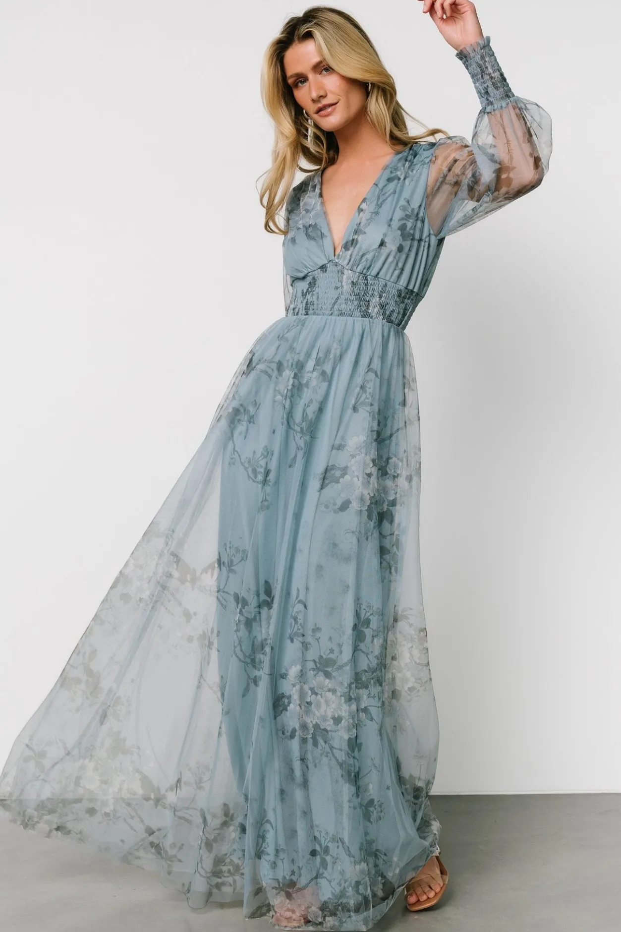 Discount Baltic Born Layla Tulle Maxi Dress | Dusty Blue Floral DustyBlueFloral