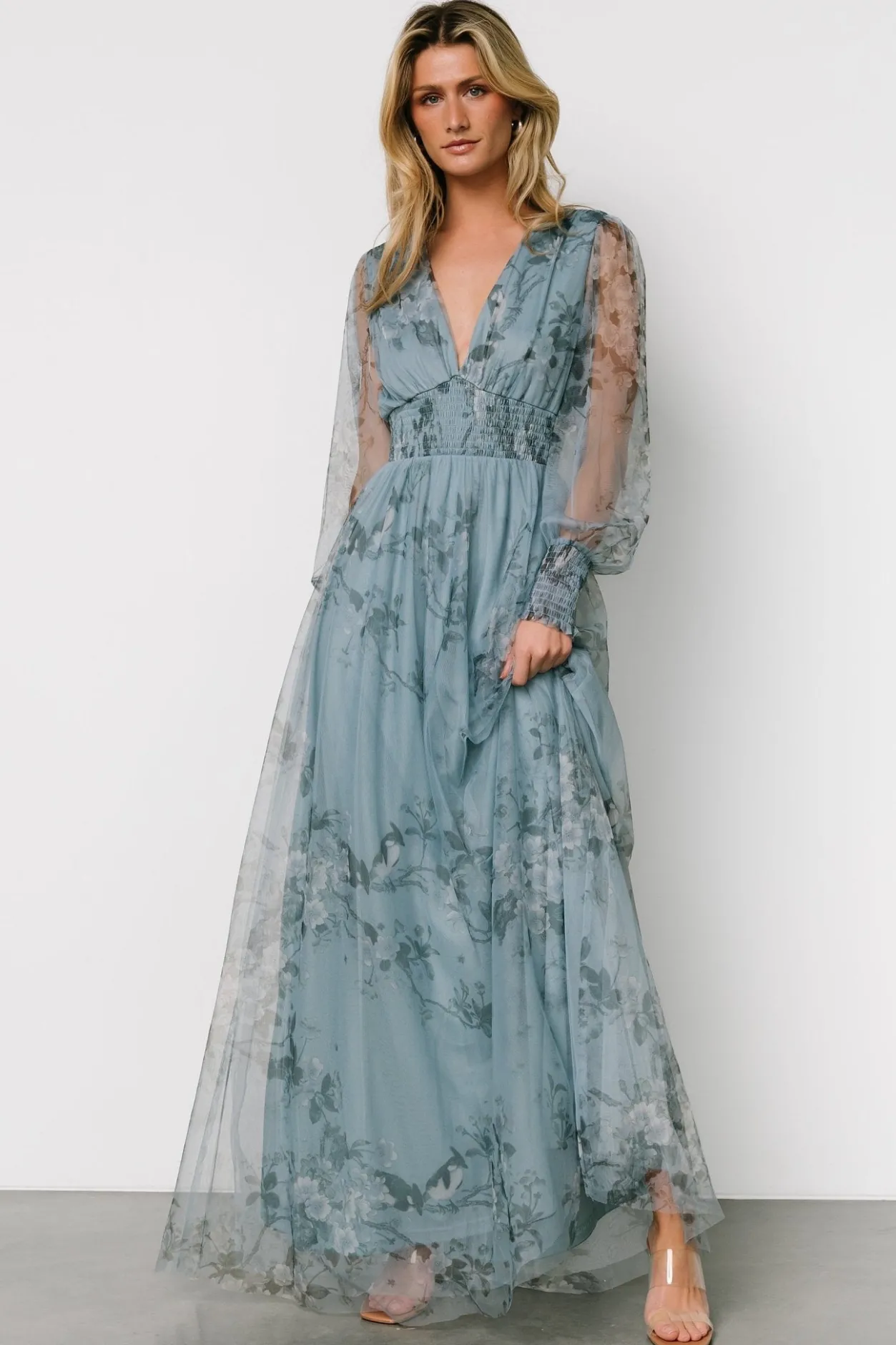 Discount Baltic Born Layla Tulle Maxi Dress | Dusty Blue Floral DustyBlueFloral