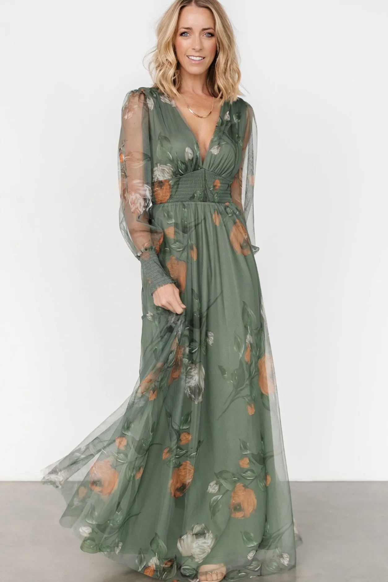 Clearance Baltic Born Layla Tulle Maxi Dress | Dusty Olive Floral DustyOliveFloral