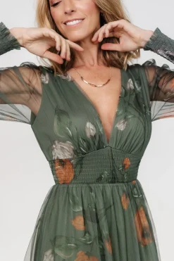 Clearance Baltic Born Layla Tulle Maxi Dress | Dusty Olive Floral DustyOliveFloral