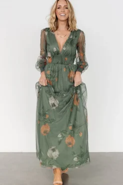 Clearance Baltic Born Layla Tulle Maxi Dress | Dusty Olive Floral DustyOliveFloral