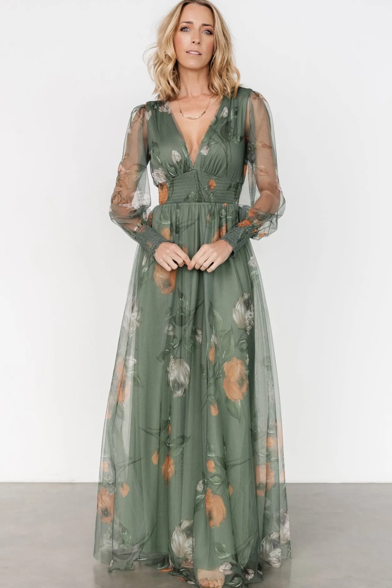 Clearance Baltic Born Layla Tulle Maxi Dress | Dusty Olive Floral DustyOliveFloral