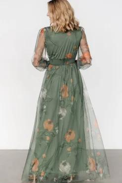 Clearance Baltic Born Layla Tulle Maxi Dress | Dusty Olive Floral DustyOliveFloral