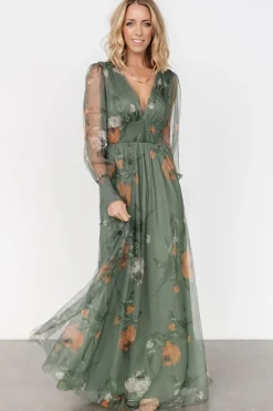 Clearance Baltic Born Layla Tulle Maxi Dress | Dusty Olive Floral DustyOliveFloral