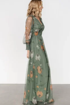 Clearance Baltic Born Layla Tulle Maxi Dress | Dusty Olive Floral DustyOliveFloral