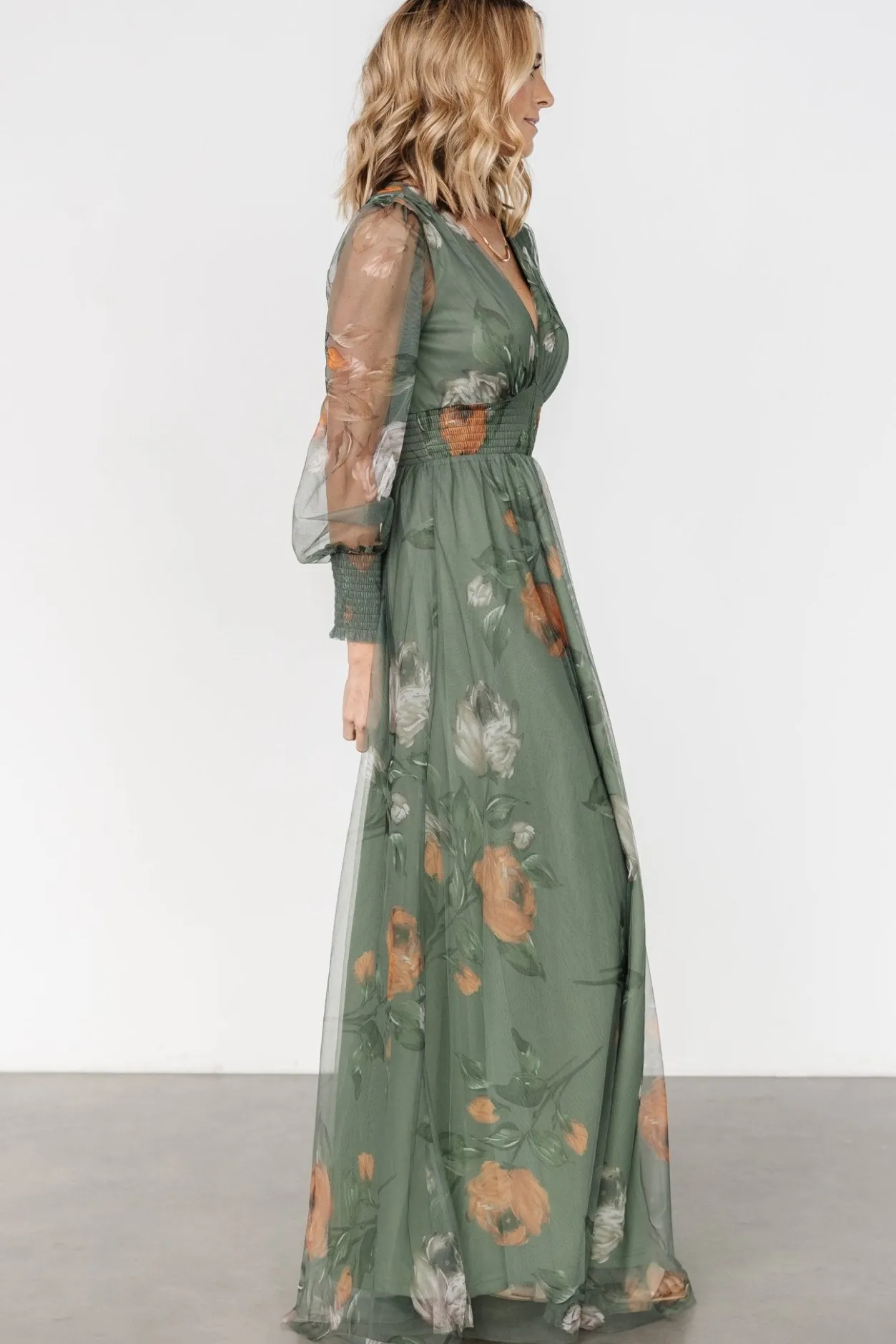 Clearance Baltic Born Layla Tulle Maxi Dress | Dusty Olive Floral DustyOliveFloral