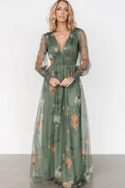 Clearance Baltic Born Layla Tulle Maxi Dress | Dusty Olive Floral DustyOliveFloral