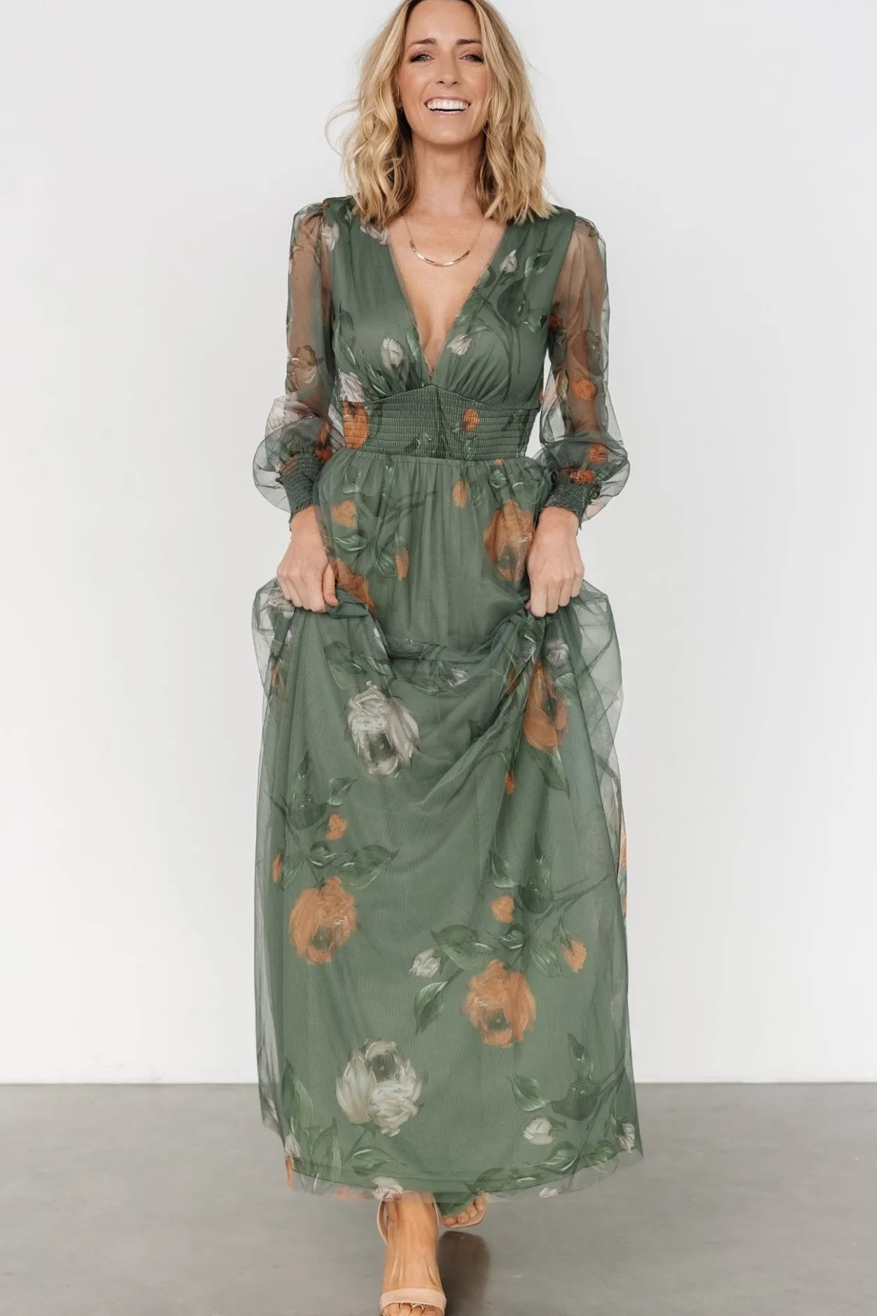 Clearance Baltic Born Layla Tulle Maxi Dress | Dusty Olive Floral DustyOliveFloral