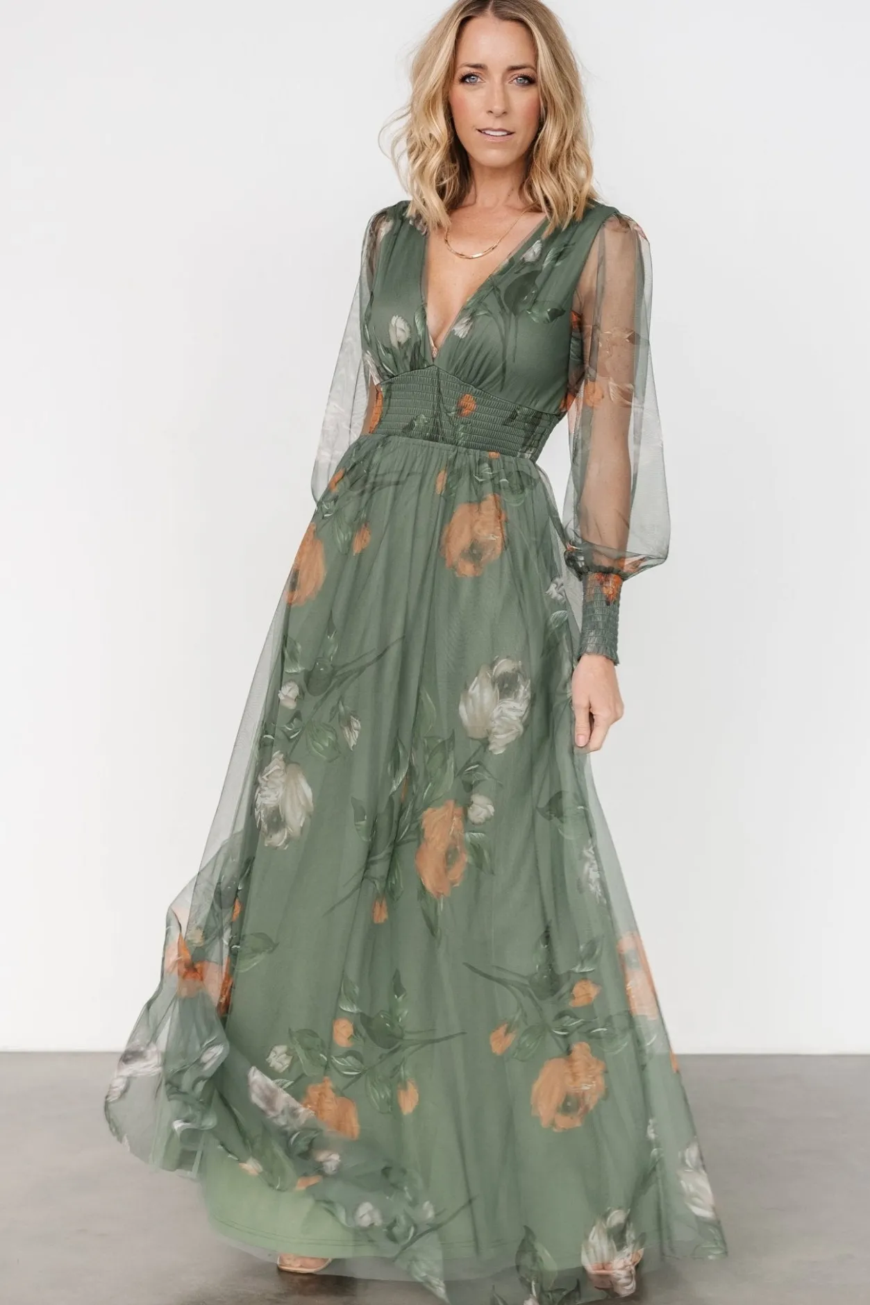 Clearance Baltic Born Layla Tulle Maxi Dress | Dusty Olive Floral DustyOliveFloral