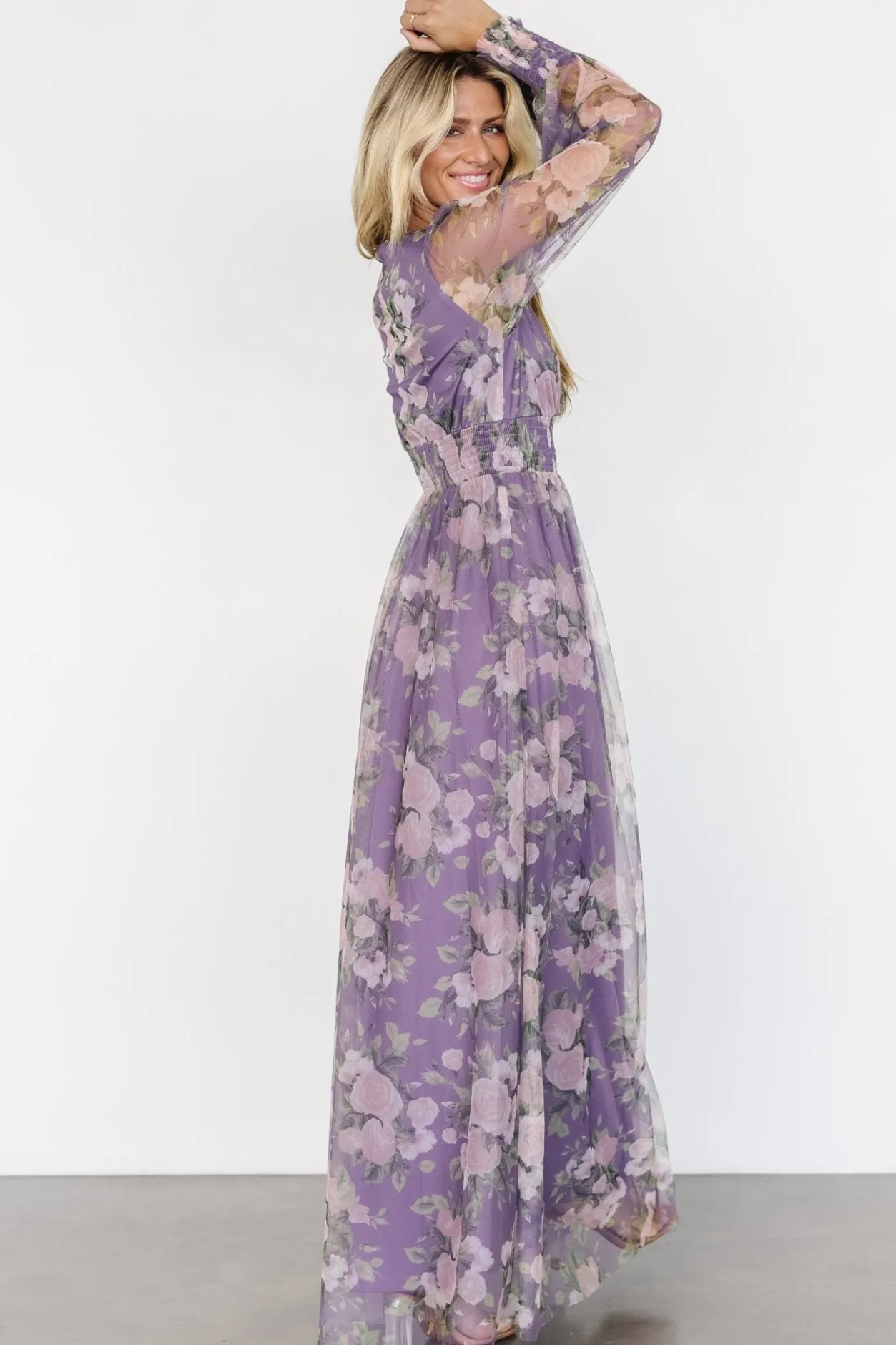 Clearance Baltic Born Layla Tulle Maxi Dress | Lavender + Blush Floral Lavender+BlushFloral