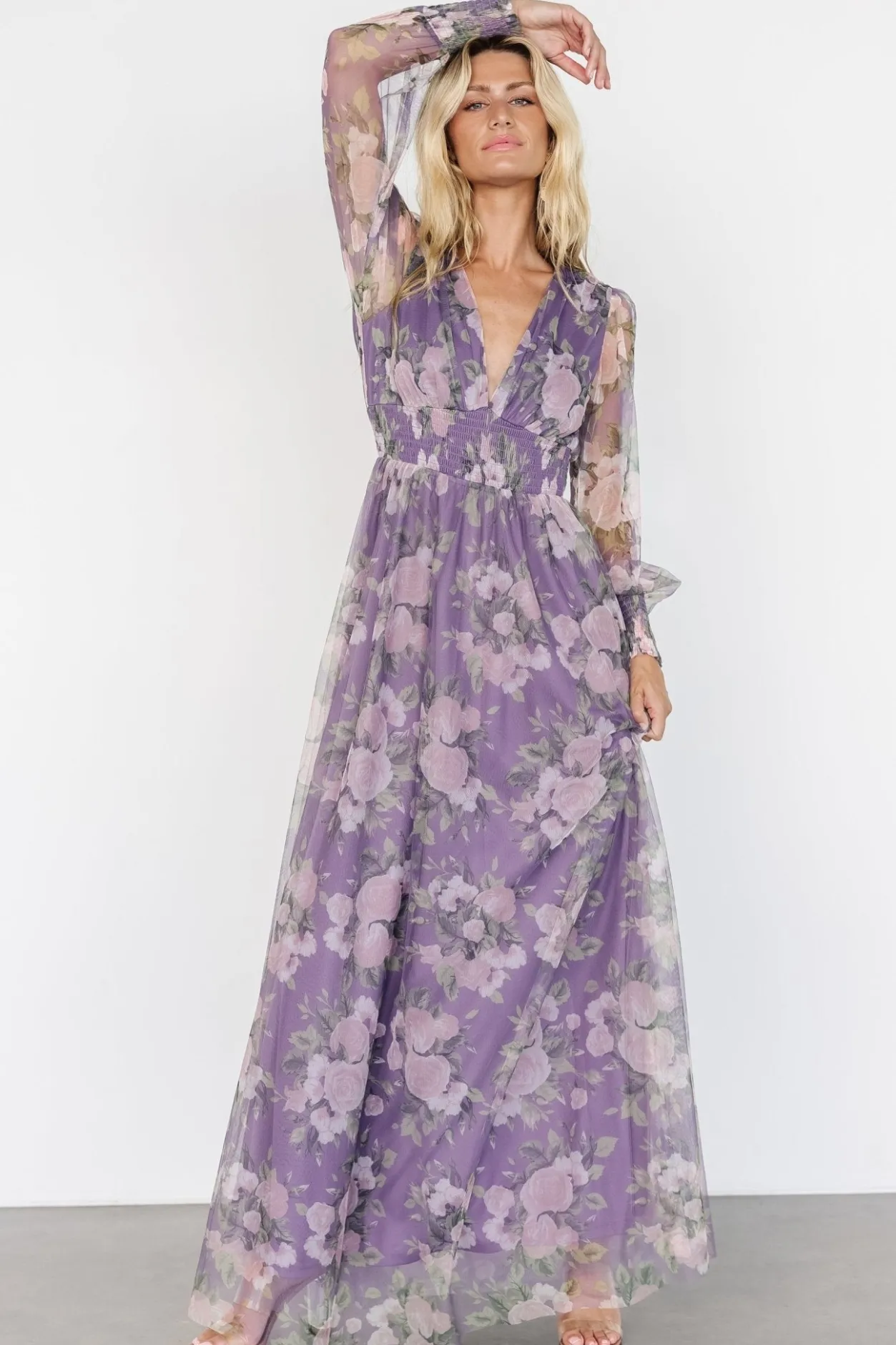 Clearance Baltic Born Layla Tulle Maxi Dress | Lavender + Blush Floral Lavender+BlushFloral