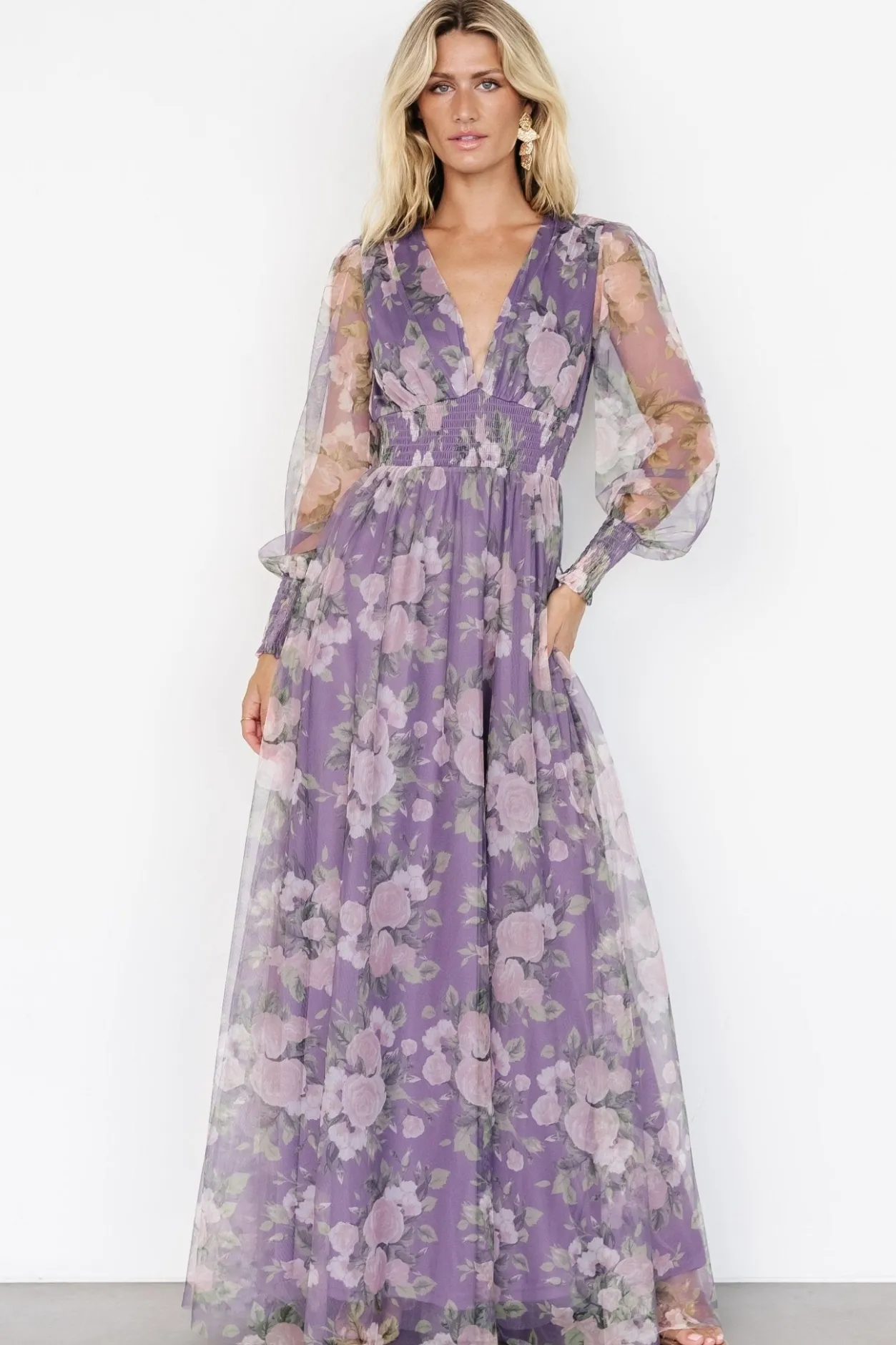 Clearance Baltic Born Layla Tulle Maxi Dress | Lavender + Blush Floral Lavender+BlushFloral