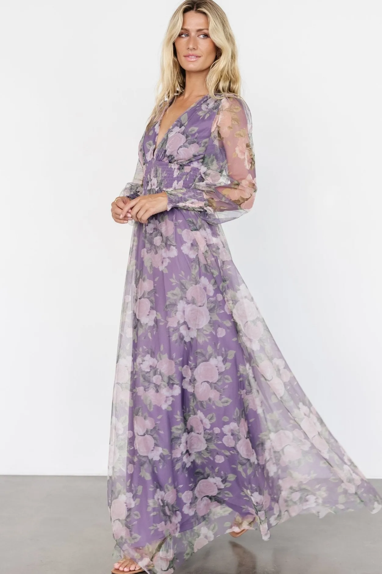 Clearance Baltic Born Layla Tulle Maxi Dress | Lavender + Blush Floral Lavender+BlushFloral