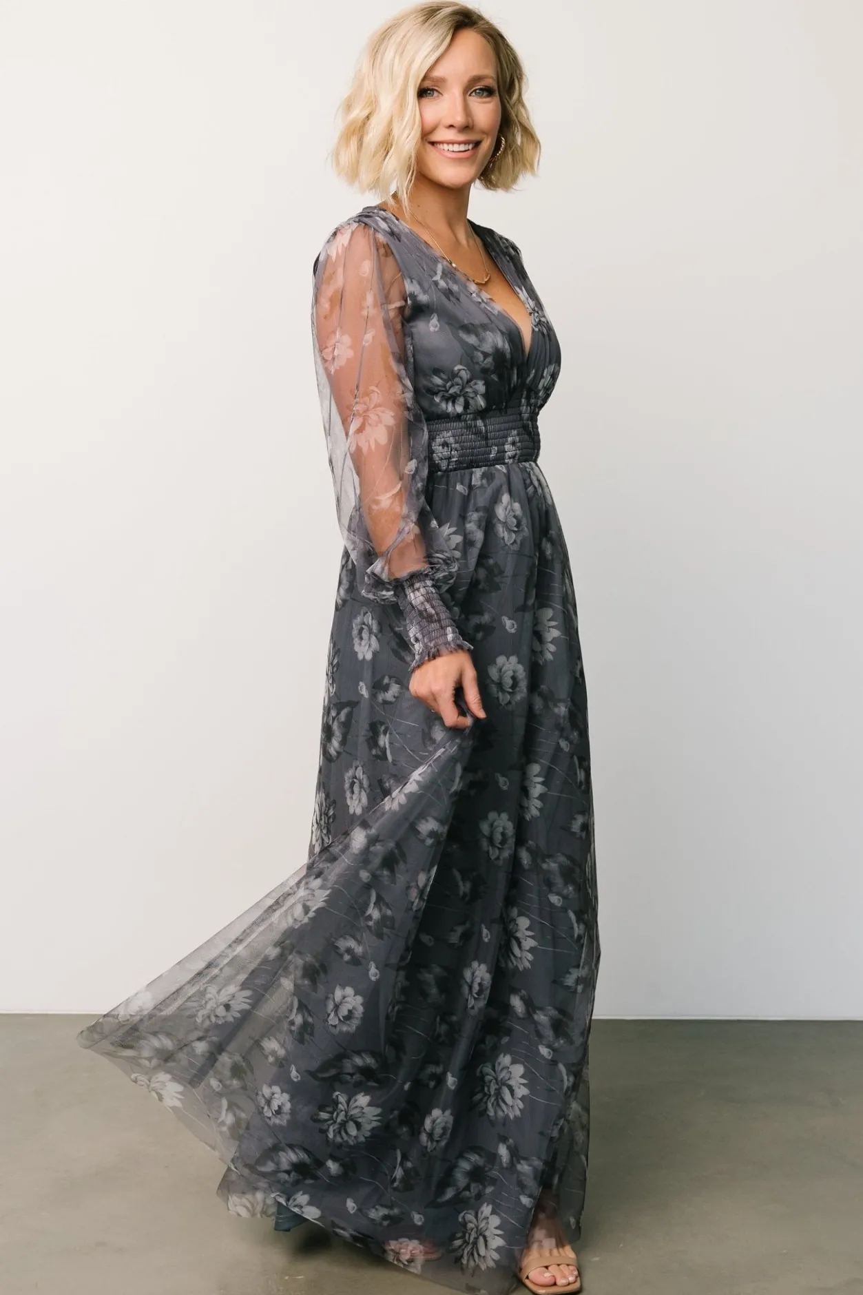 Clearance Baltic Born Layla Tulle Maxi Dress | Slate Floral SlateFloral