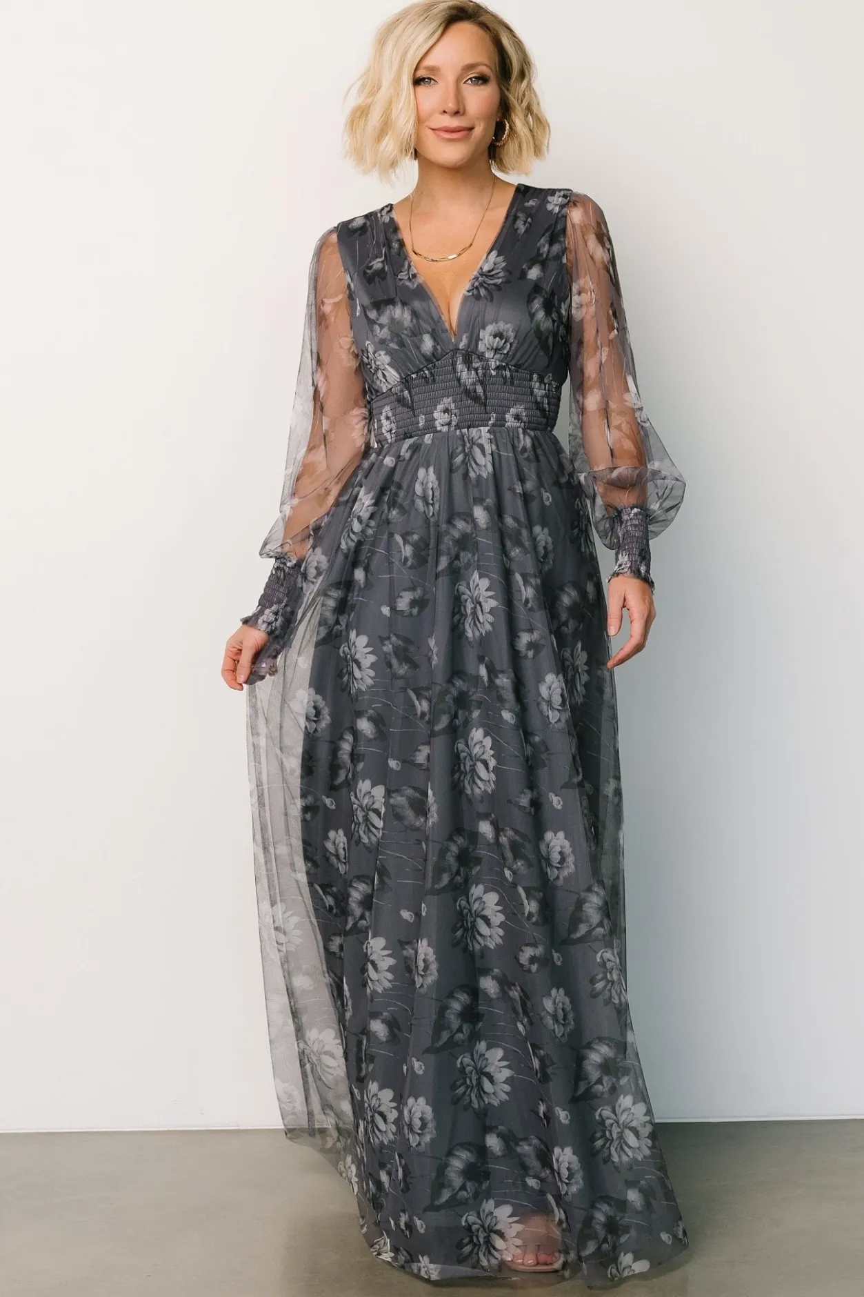 Clearance Baltic Born Layla Tulle Maxi Dress | Slate Floral SlateFloral