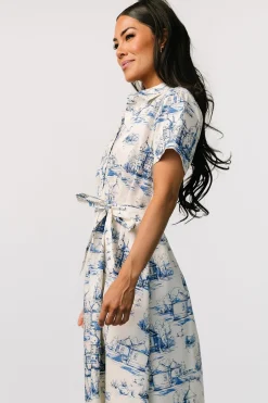New Baltic Born Layne Midi Dress | Cream + Blue Cream+Blue