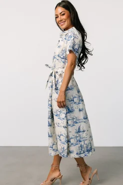 New Baltic Born Layne Midi Dress | Cream + Blue Cream+Blue