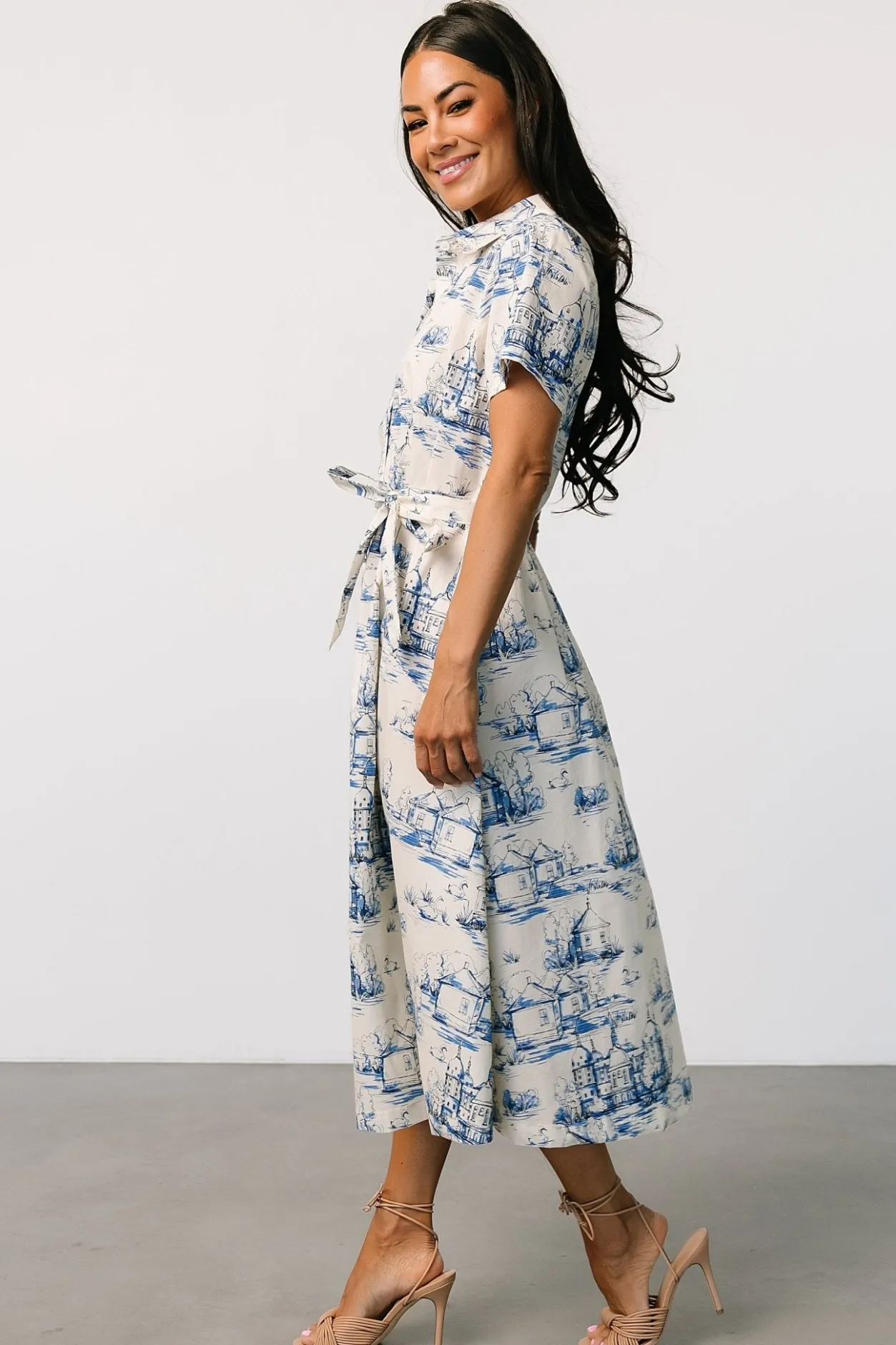 New Baltic Born Layne Midi Dress | Cream + Blue Cream+Blue
