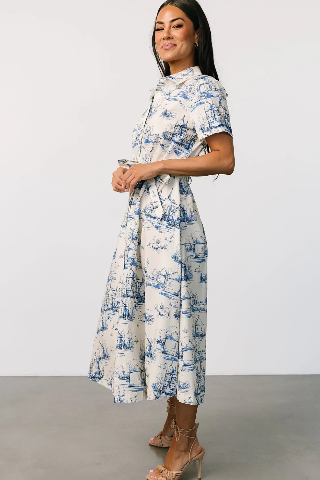 New Baltic Born Layne Midi Dress | Cream + Blue Cream+Blue