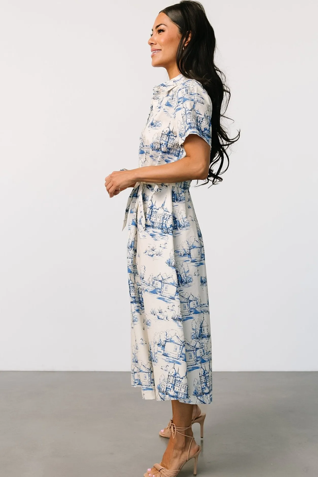 New Baltic Born Layne Midi Dress | Cream + Blue Cream+Blue
