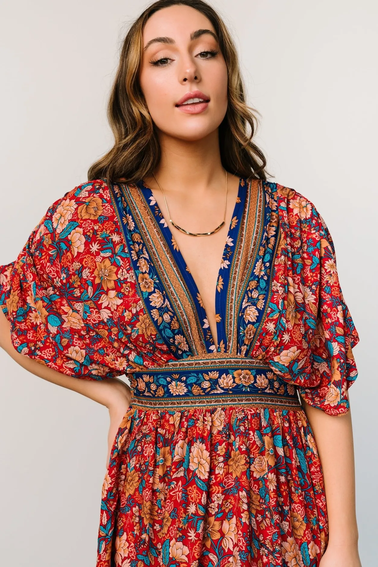 New Baltic Born Leeanne Midi Dress | Red Multi Floral RedMultiFloral