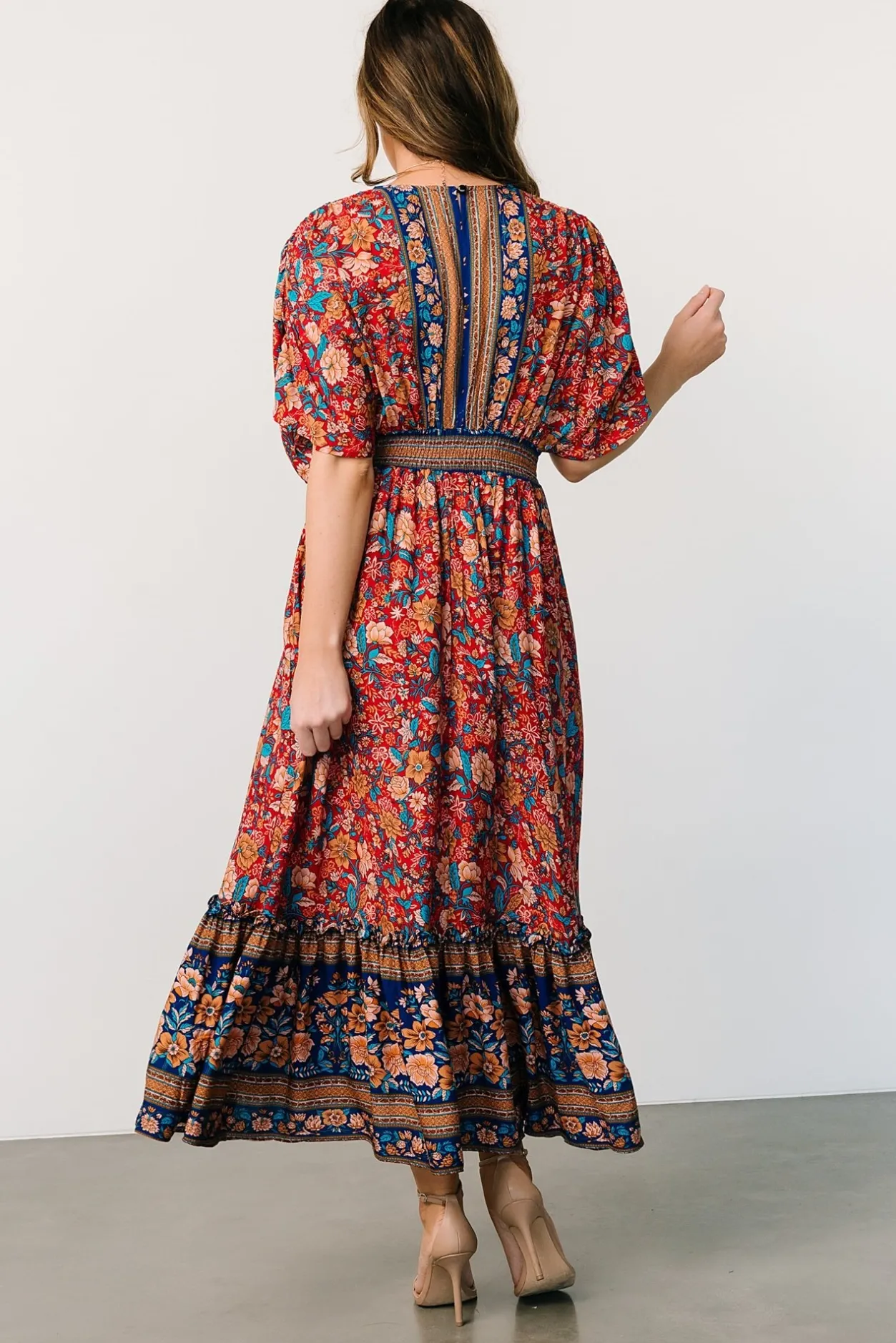 New Baltic Born Leeanne Midi Dress | Red Multi Floral RedMultiFloral