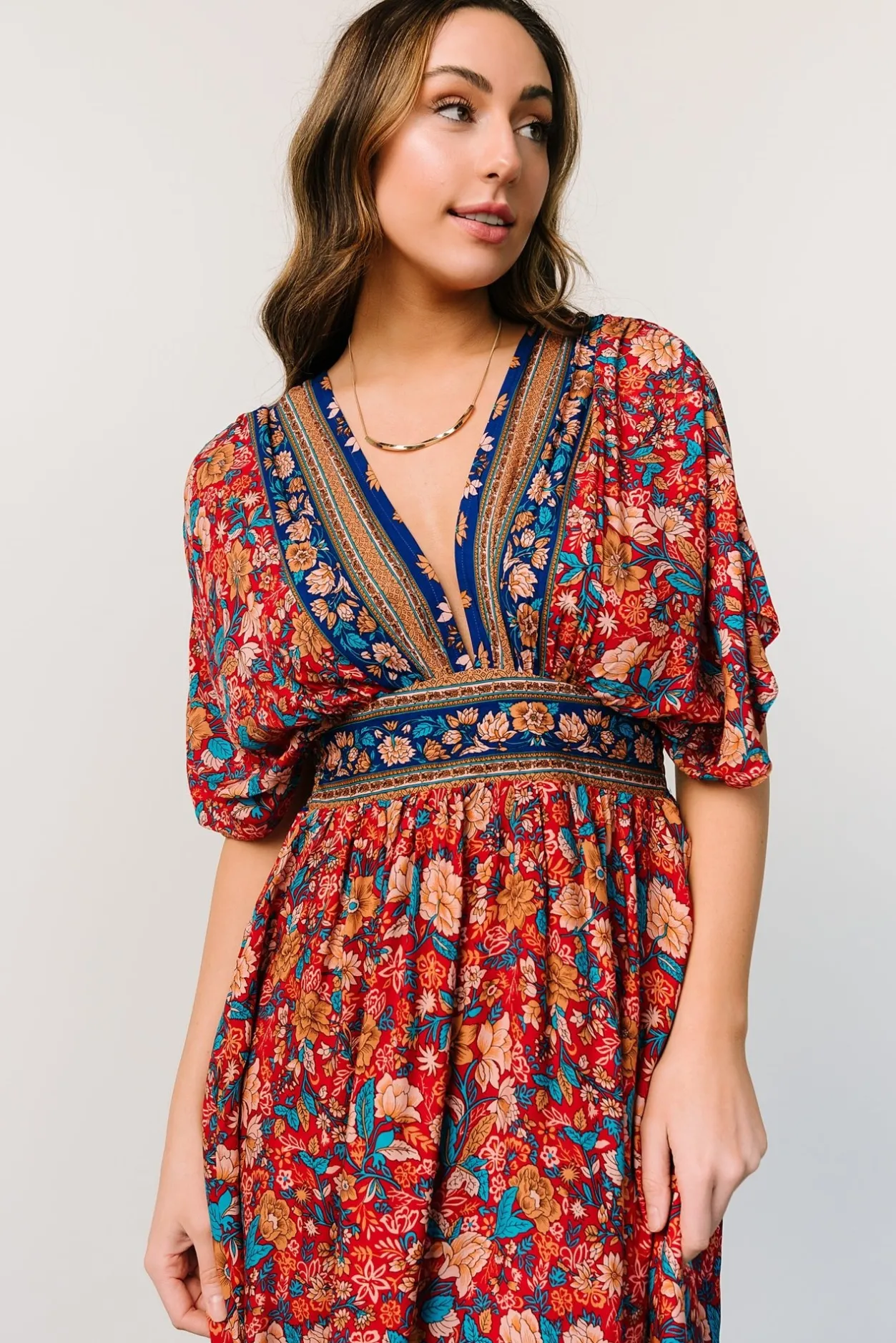 New Baltic Born Leeanne Midi Dress | Red Multi Floral RedMultiFloral