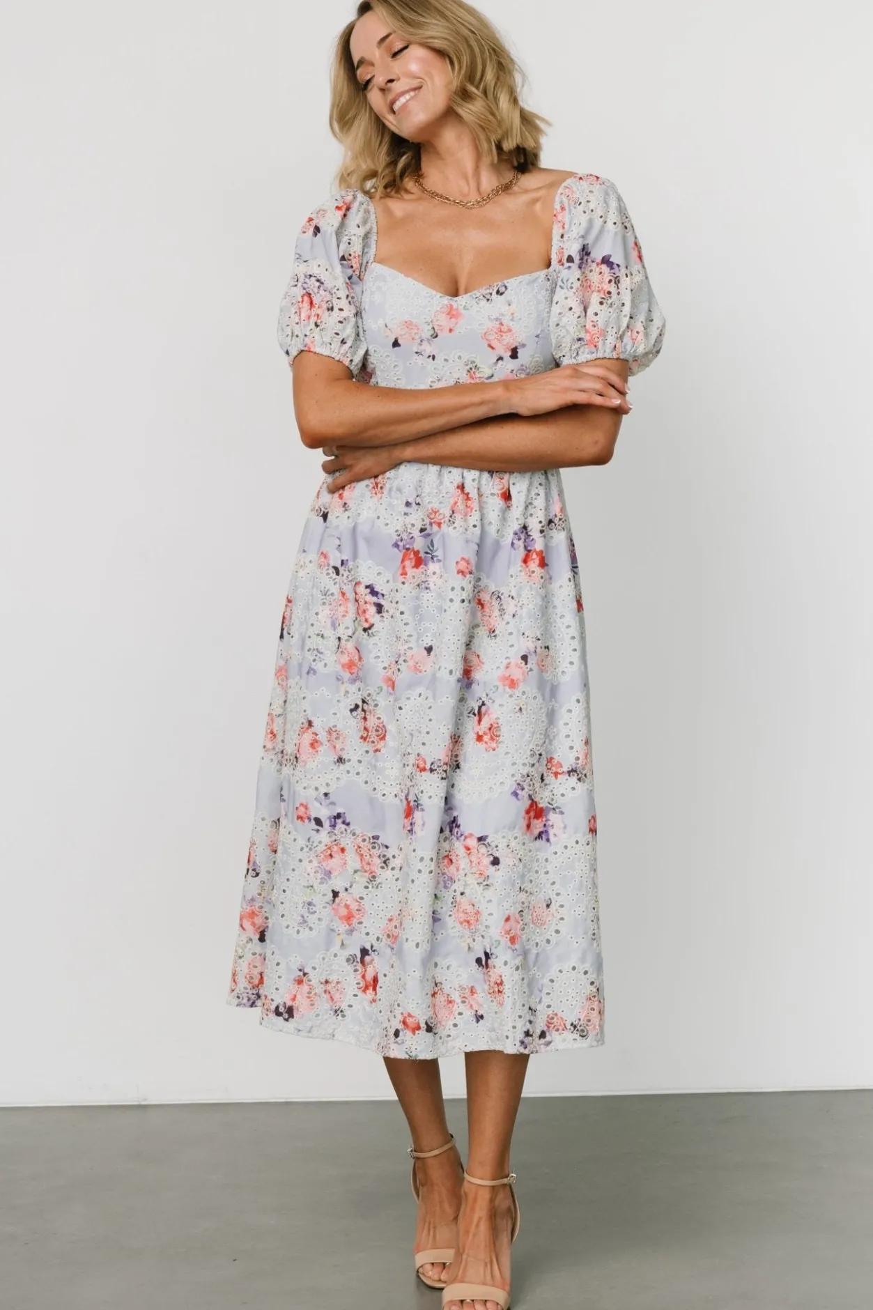 Hot Baltic Born Leila Eyelet Midi Dress | Light Blue Floral LightBlueFloral