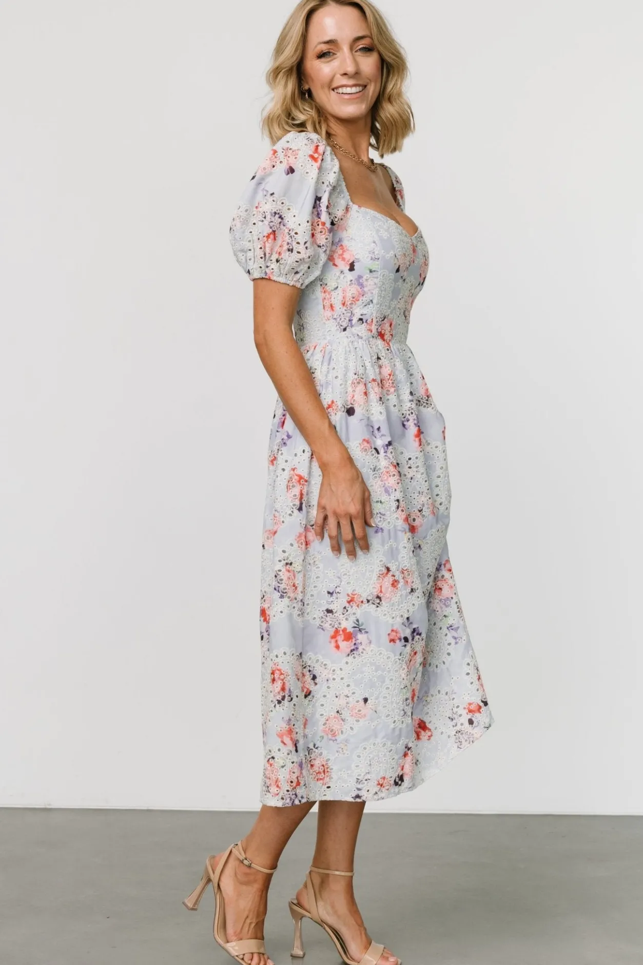 Hot Baltic Born Leila Eyelet Midi Dress | Light Blue Floral LightBlueFloral