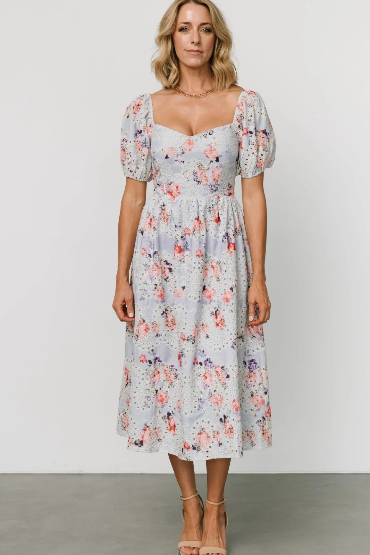 Hot Baltic Born Leila Eyelet Midi Dress | Light Blue Floral LightBlueFloral