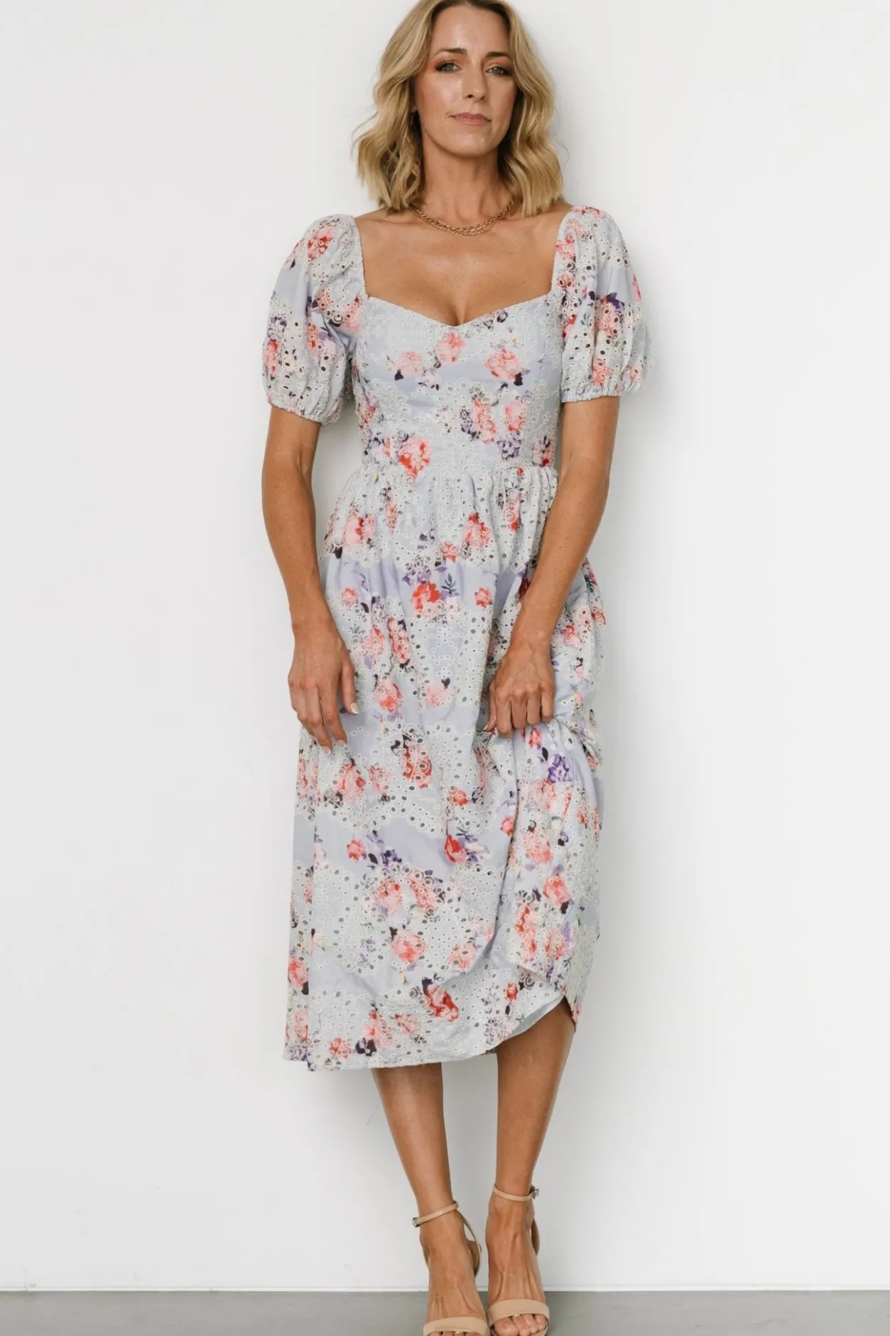 Hot Baltic Born Leila Eyelet Midi Dress | Light Blue Floral LightBlueFloral