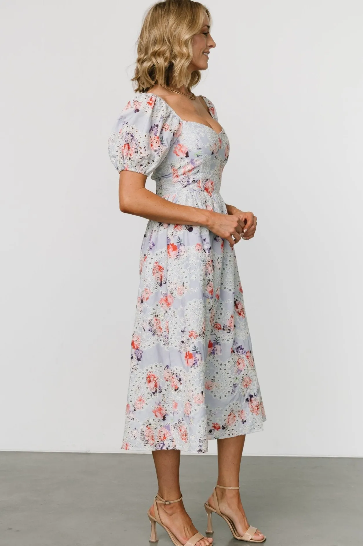 Hot Baltic Born Leila Eyelet Midi Dress | Light Blue Floral LightBlueFloral