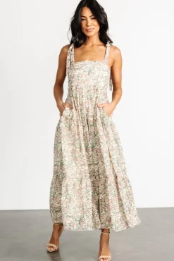 Clearance Baltic Born Lelisa Shoulder Tie Dress | Cream Floral CreamFloral
