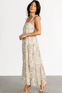Clearance Baltic Born Lelisa Shoulder Tie Dress | Cream Floral CreamFloral