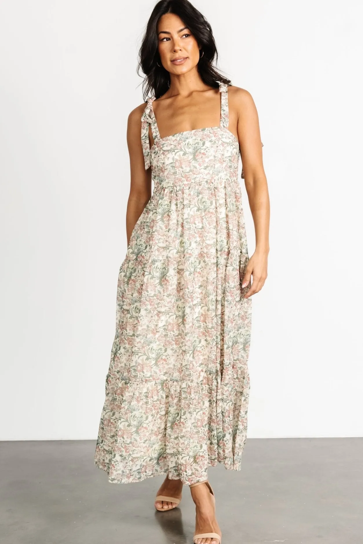 Clearance Baltic Born Lelisa Shoulder Tie Dress | Cream Floral CreamFloral