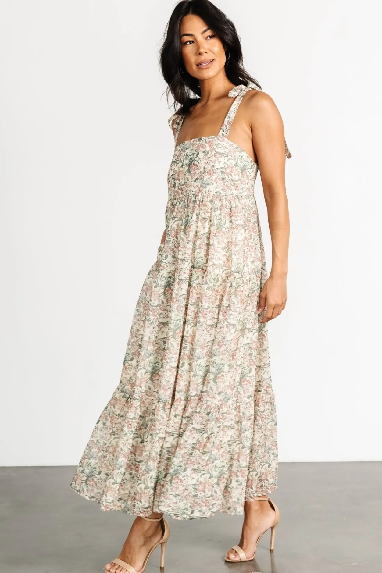 Clearance Baltic Born Lelisa Shoulder Tie Dress | Cream Floral CreamFloral