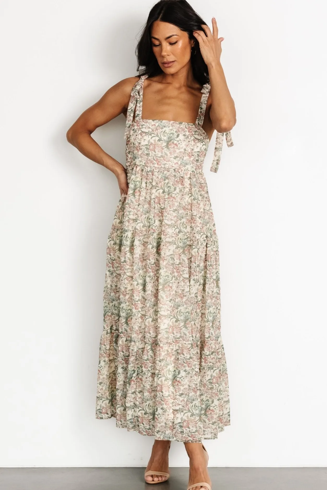 Clearance Baltic Born Lelisa Shoulder Tie Dress | Cream Floral CreamFloral