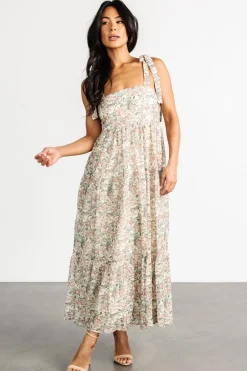 Clearance Baltic Born Lelisa Shoulder Tie Dress | Cream Floral CreamFloral