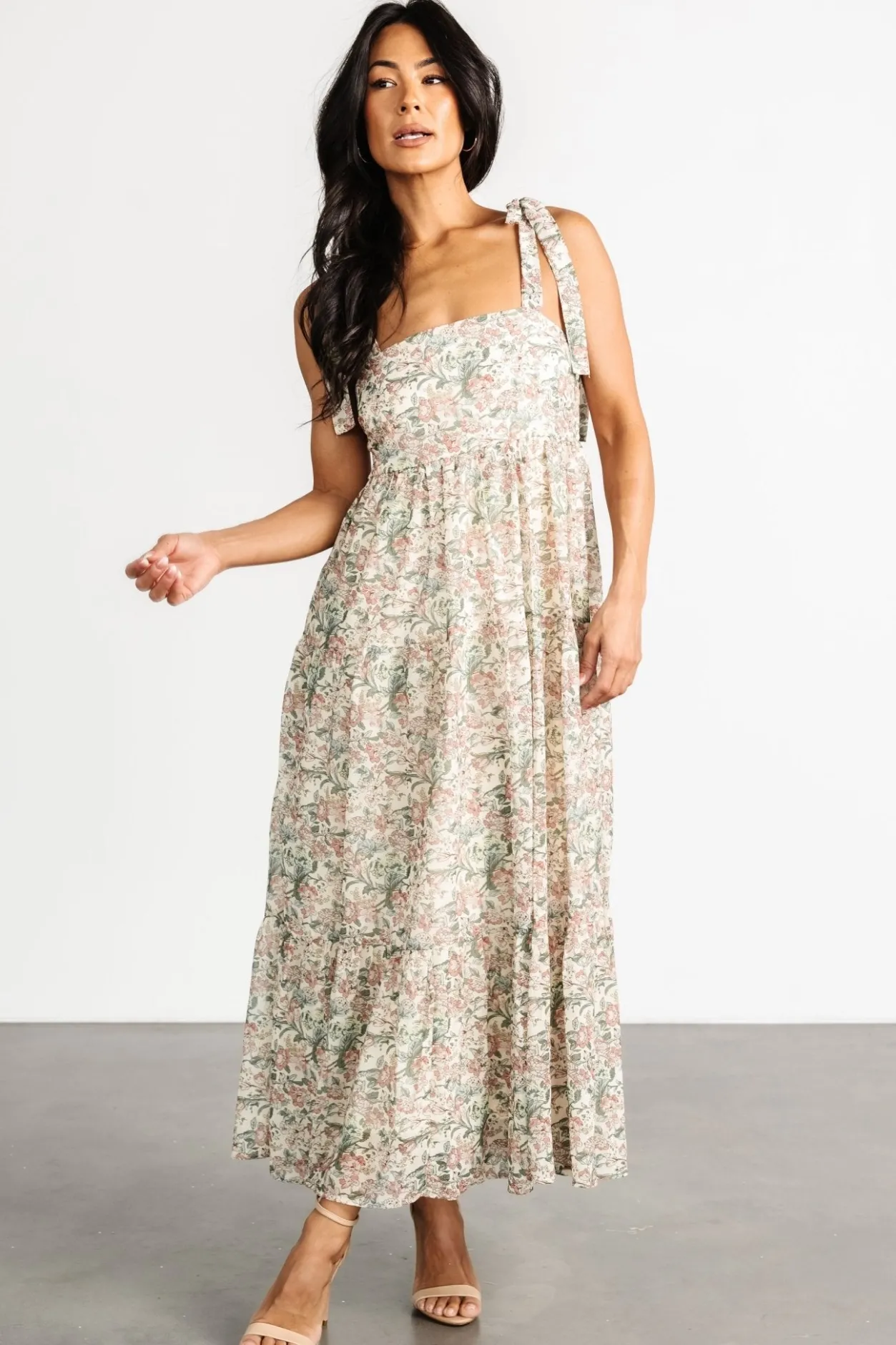 Clearance Baltic Born Lelisa Shoulder Tie Dress | Cream Floral CreamFloral