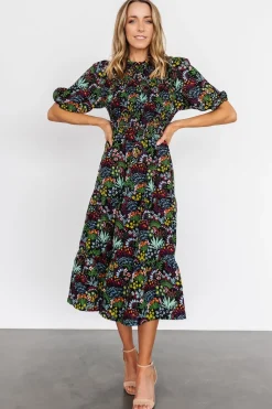 Hot Baltic Born Lena Tiered Midi Dress | Black Multi Floral BlackMultiFloral