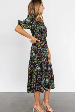Hot Baltic Born Lena Tiered Midi Dress | Black Multi Floral BlackMultiFloral