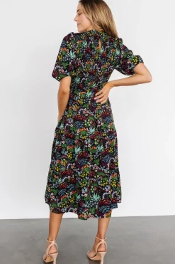 Hot Baltic Born Lena Tiered Midi Dress | Black Multi Floral BlackMultiFloral