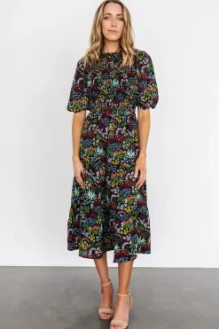 Hot Baltic Born Lena Tiered Midi Dress | Black Multi Floral BlackMultiFloral