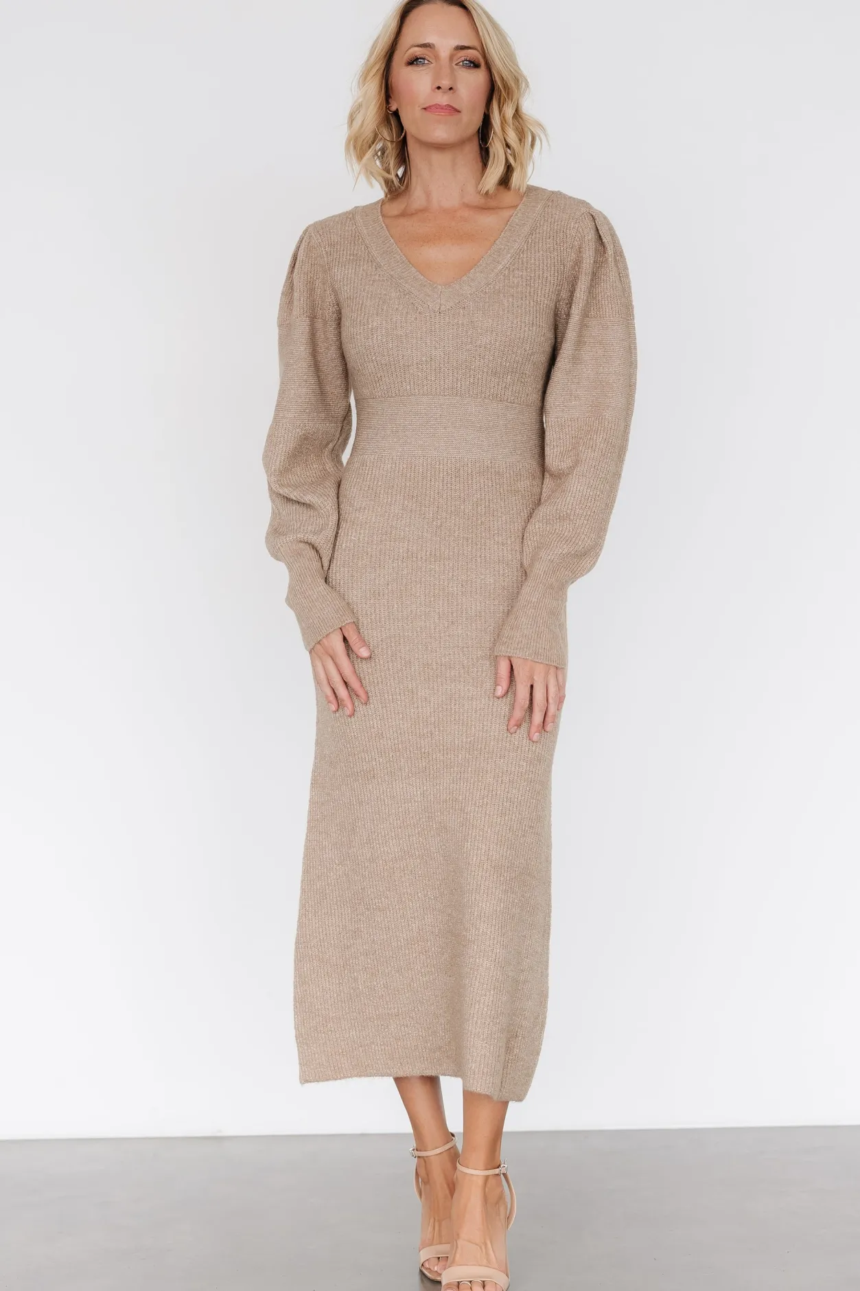 New Baltic Born Lenore V Neck Sweater Dress | Latte