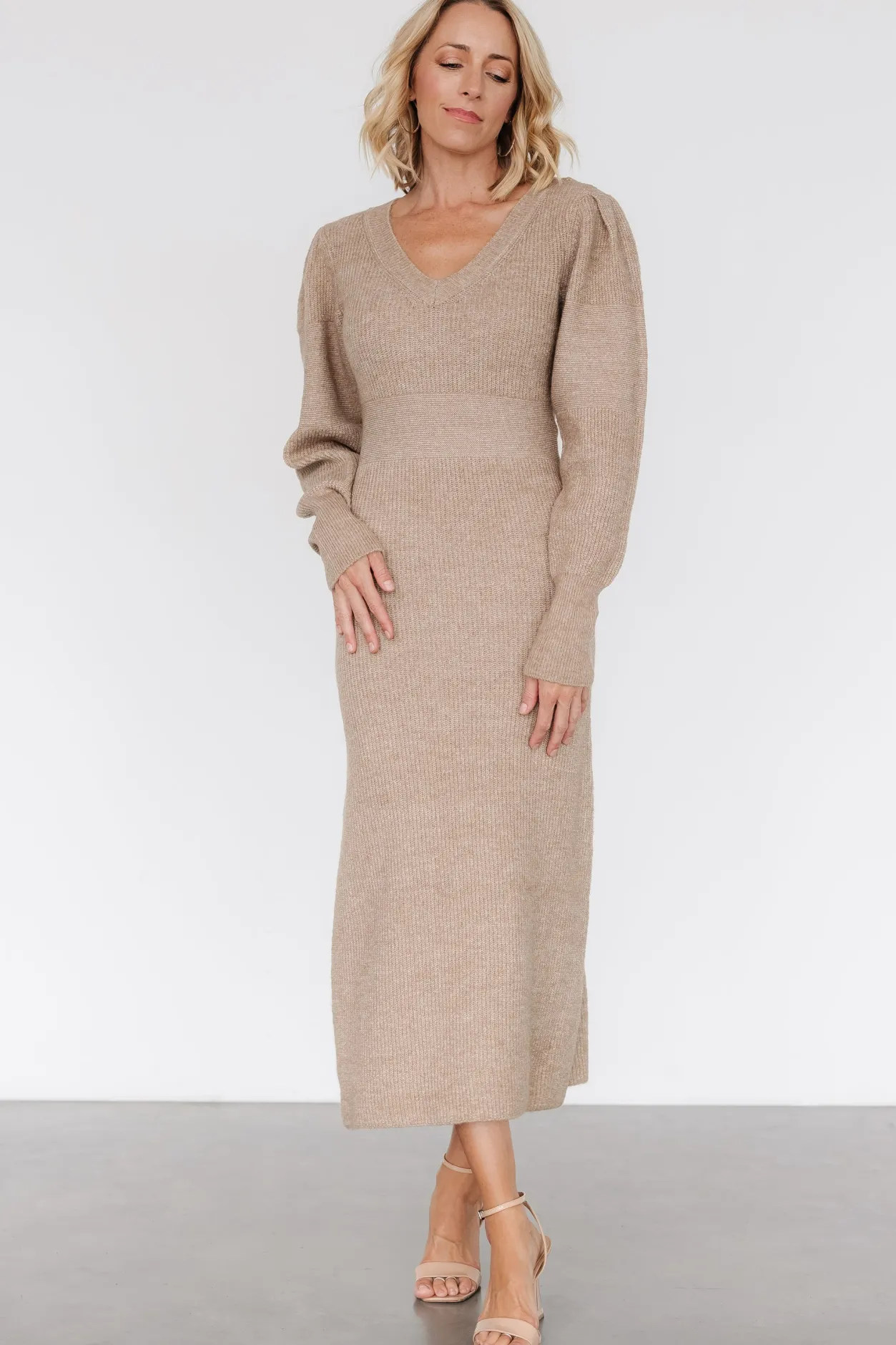 New Baltic Born Lenore V Neck Sweater Dress | Latte