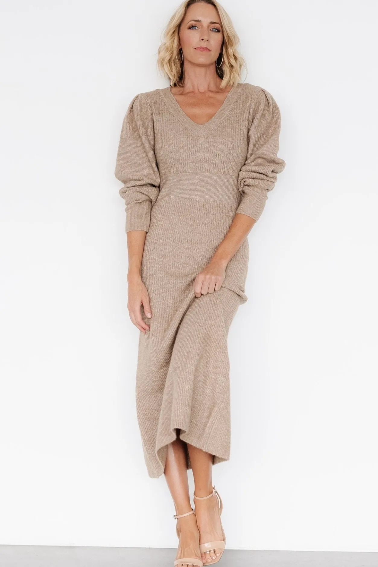 New Baltic Born Lenore V Neck Sweater Dress | Latte
